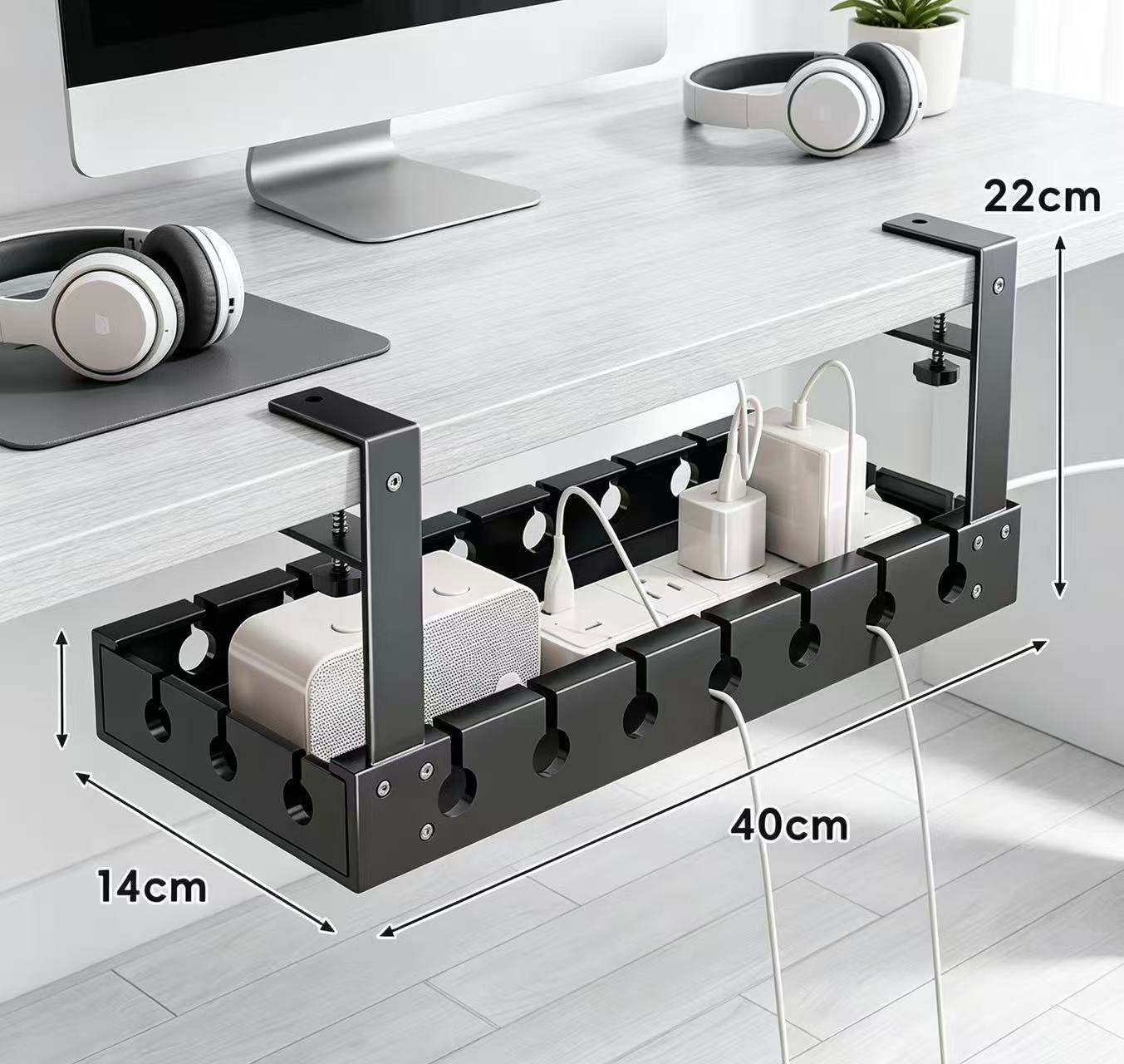 40cm Metal Under‑Desk Cable Management Tray, Screw‑Mount Wire Organizer for Office Desk - Image 4