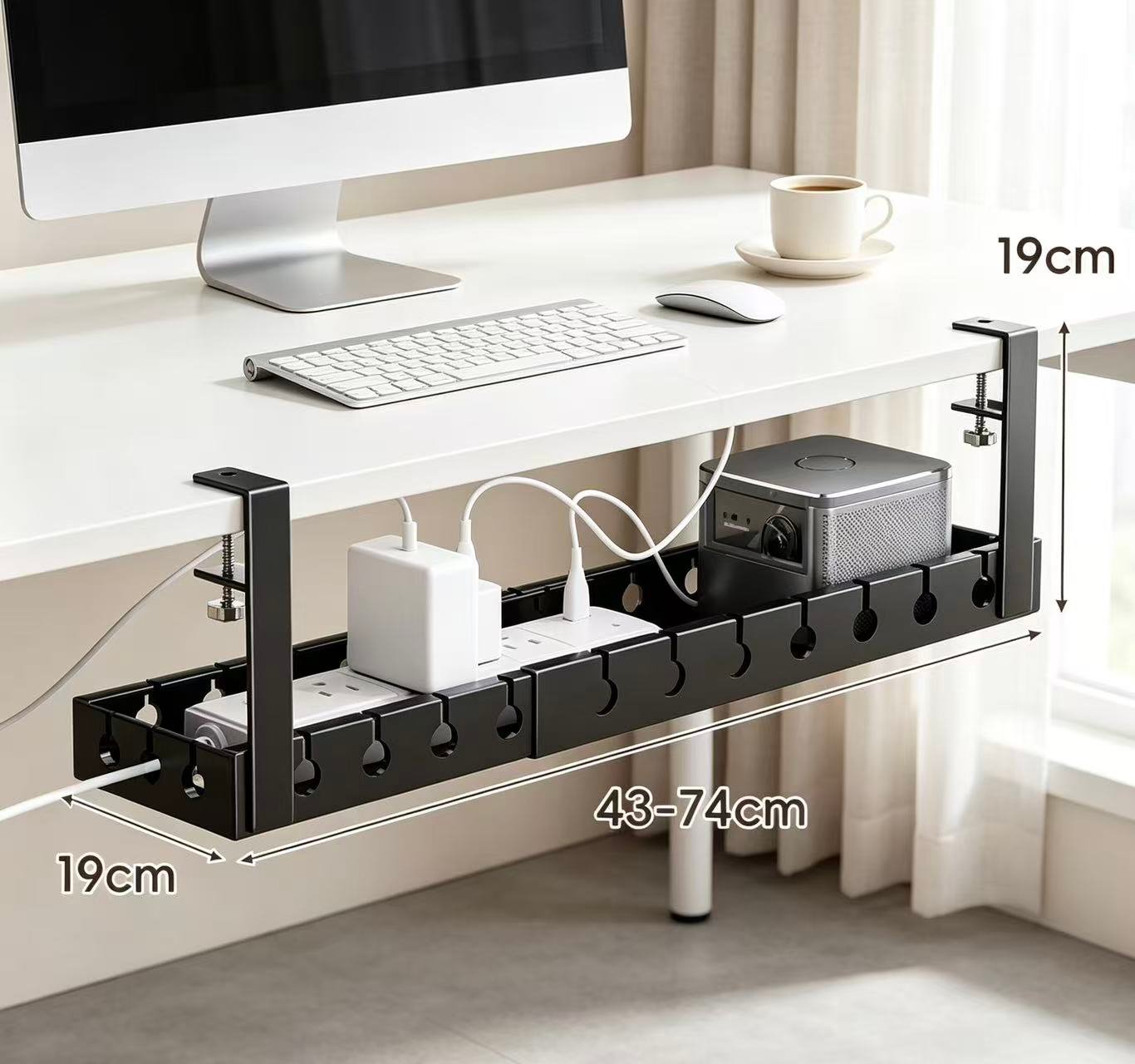 Extendable Metal Under‑Desk Cable Management Tray, Adjustable Screw‑Mount Wire Organizer - Image 6