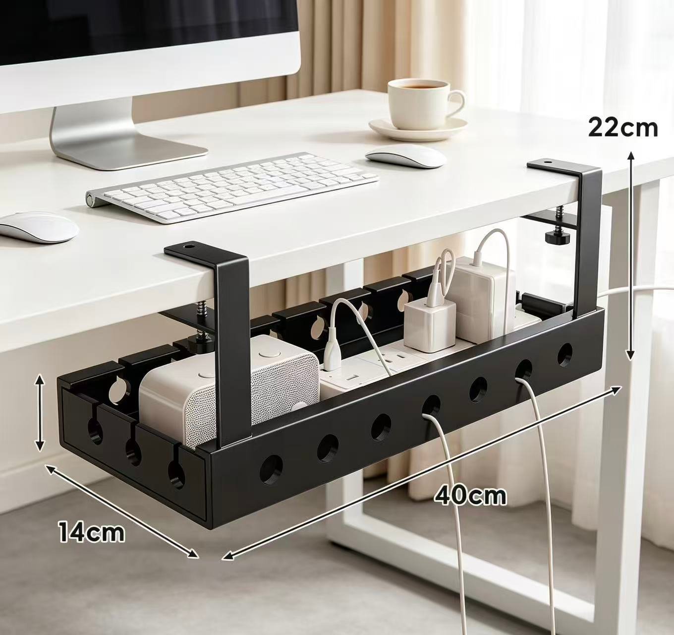 40cm Screw‑Mount Metal Under‑Desk Cable Management Tray Wire Organizer