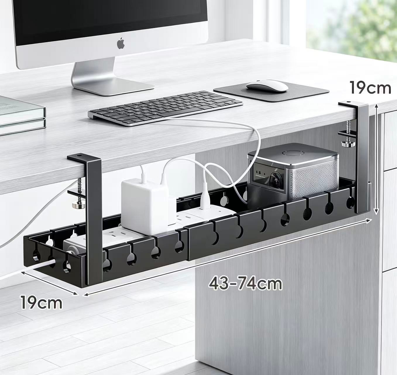 Extendable Metal Under‑Desk Cable Management Tray, Adjustable Screw‑Mount Wire Organizer - Image 3