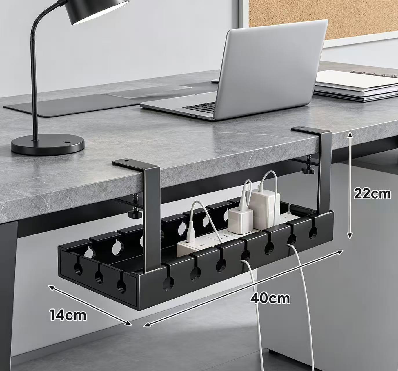 40cm Metal Under‑Desk Cable Management Tray, Screw‑Mount Wire Organizer for Office Desk - Image 5