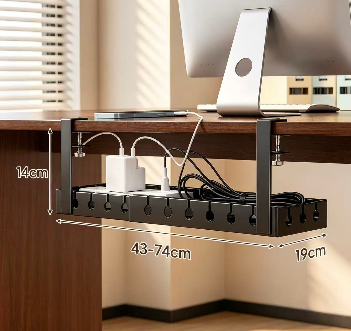 Extendable Metal Under‑Desk Cable Management Tray, Adjustable Screw‑Mount Wire Organizer - Image 5