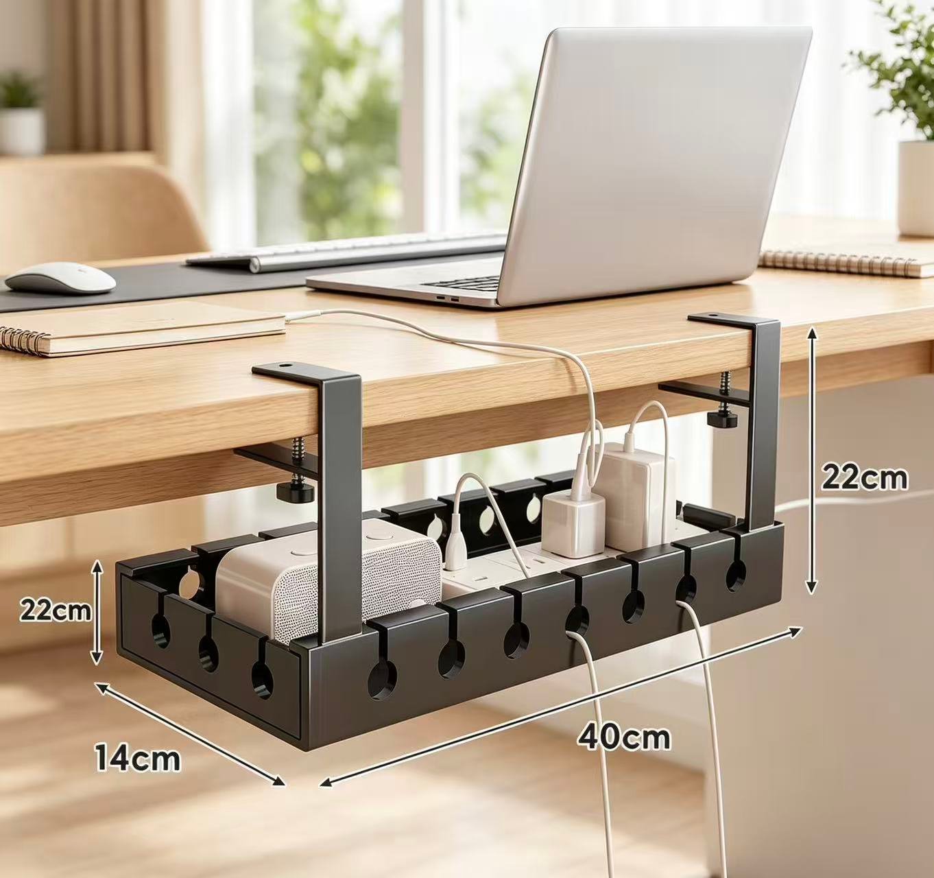40cm Metal Under‑Desk Cable Management Tray, Screw‑Mount Wire Organizer for Office Desk - Image 2