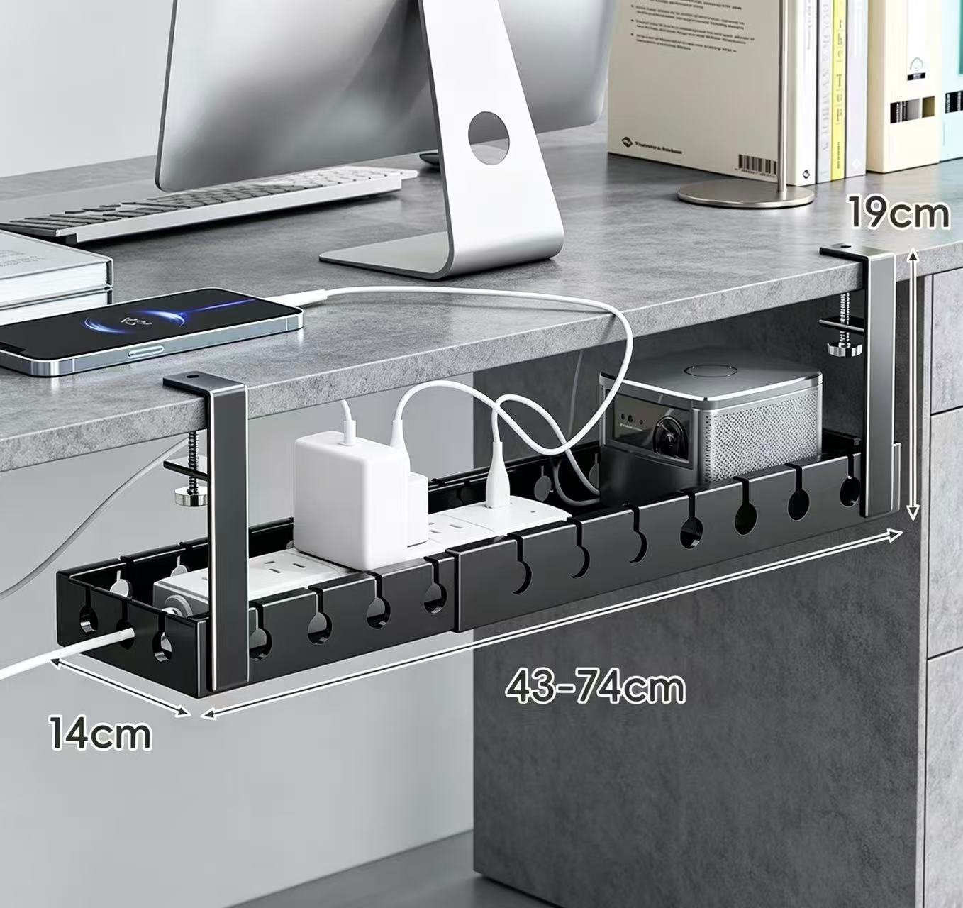 Extendable Metal Under‑Desk Cable Management Tray, Adjustable Screw‑Mount Wire Organizer - Image 4