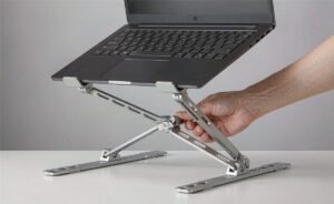 Adjustable aluminum laptop stand with multi-level height settings for wholesale buyers